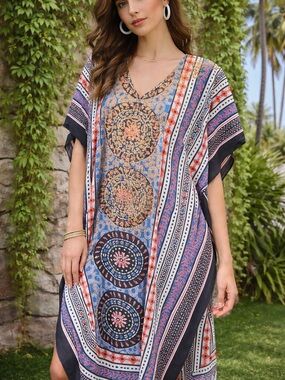 NWT J. GEE Multicolor Flowing Beachwear Kaftan, One Size